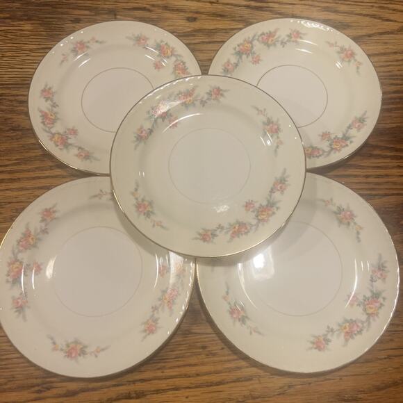 Five (5) HOMER LAUGHLIN EGGSHELL #A52N5 Floral Bread Plates RARE - EXCELLENT! - Picture 1 of 10